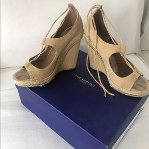 AQUAZZURA Suede CHRISTY Tan Wedge Espadrilles 36